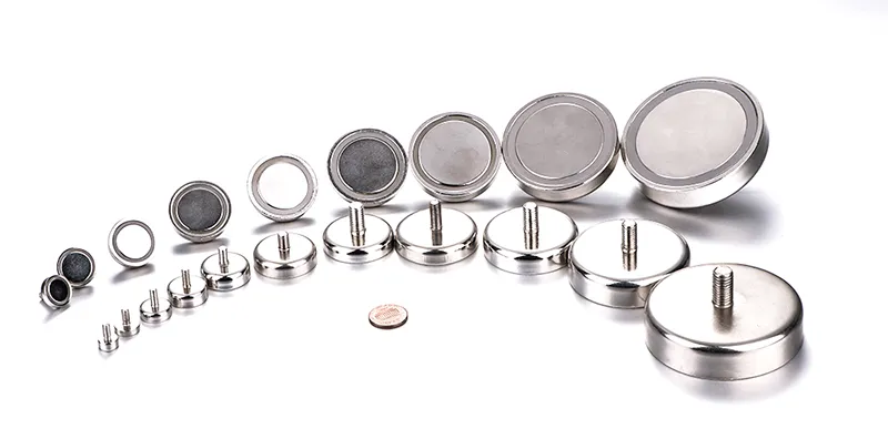Flat pot magnets with external thread