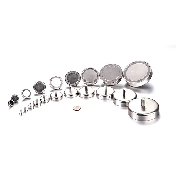 Flat pot magnets with external thread